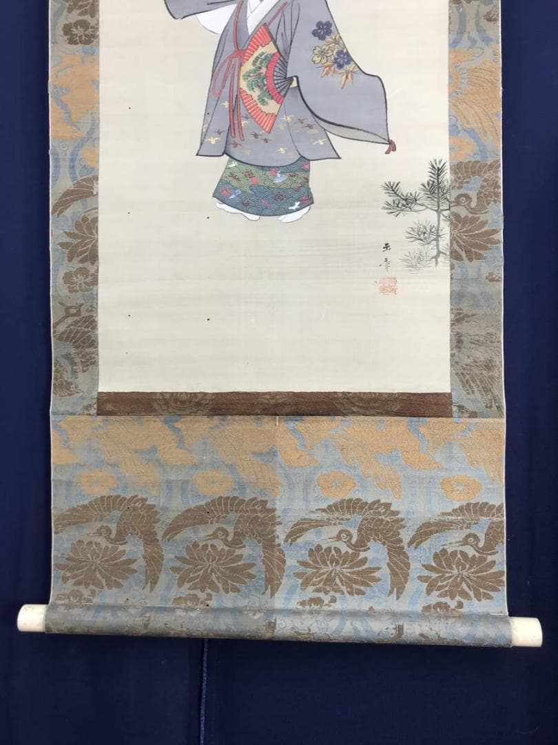 【真作】川端玉章/能図/美人画/掛軸/名家伝来/AB-891