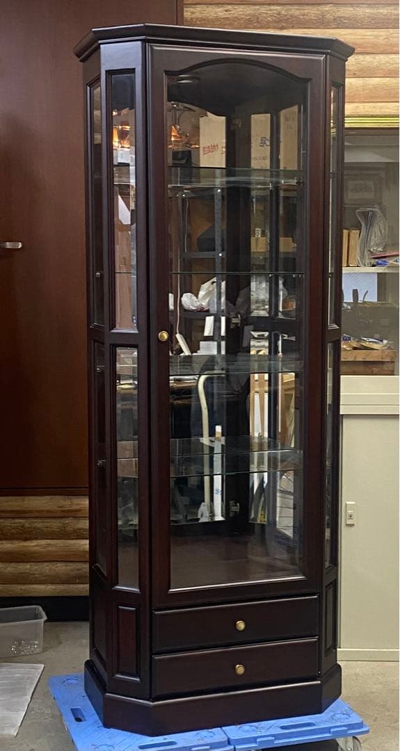 照明付ガラスキャビネット 飾り棚 ミラー付