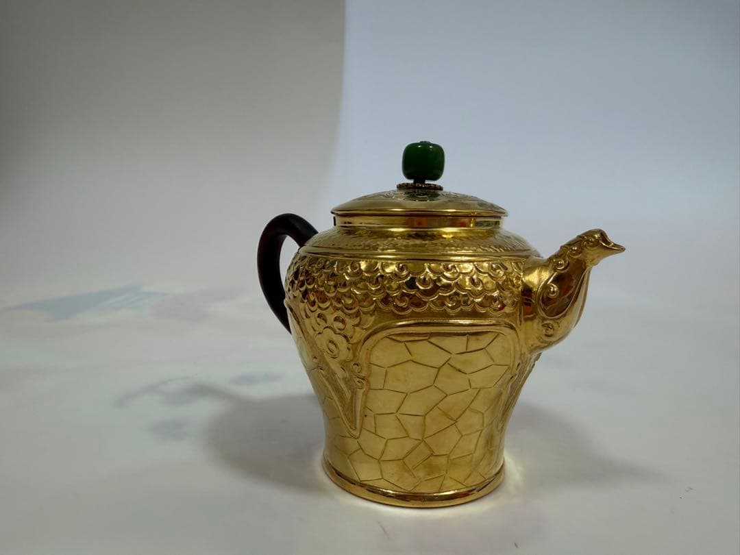 純銀製 饕餮文 獣口 金メッキ 急須 銀瓶 煎茶道具