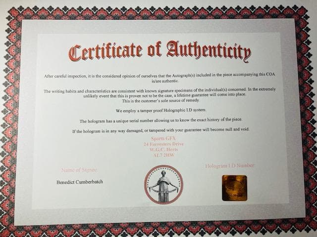 SHERLOCK ベネディクト・カンバーバッチ 直筆サイン入り写真 保証書
