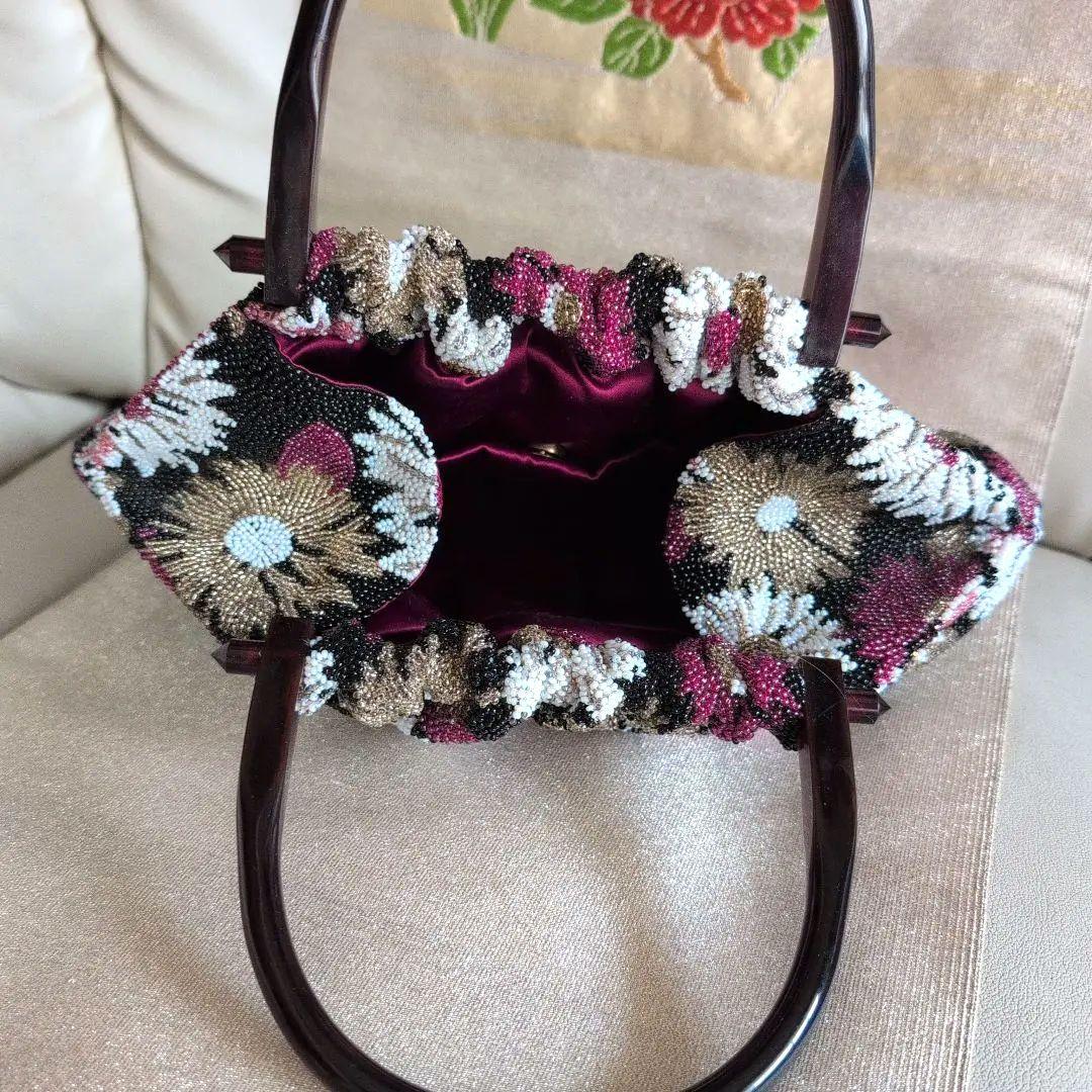 ビーズ和装バック　刺繍花　超美品