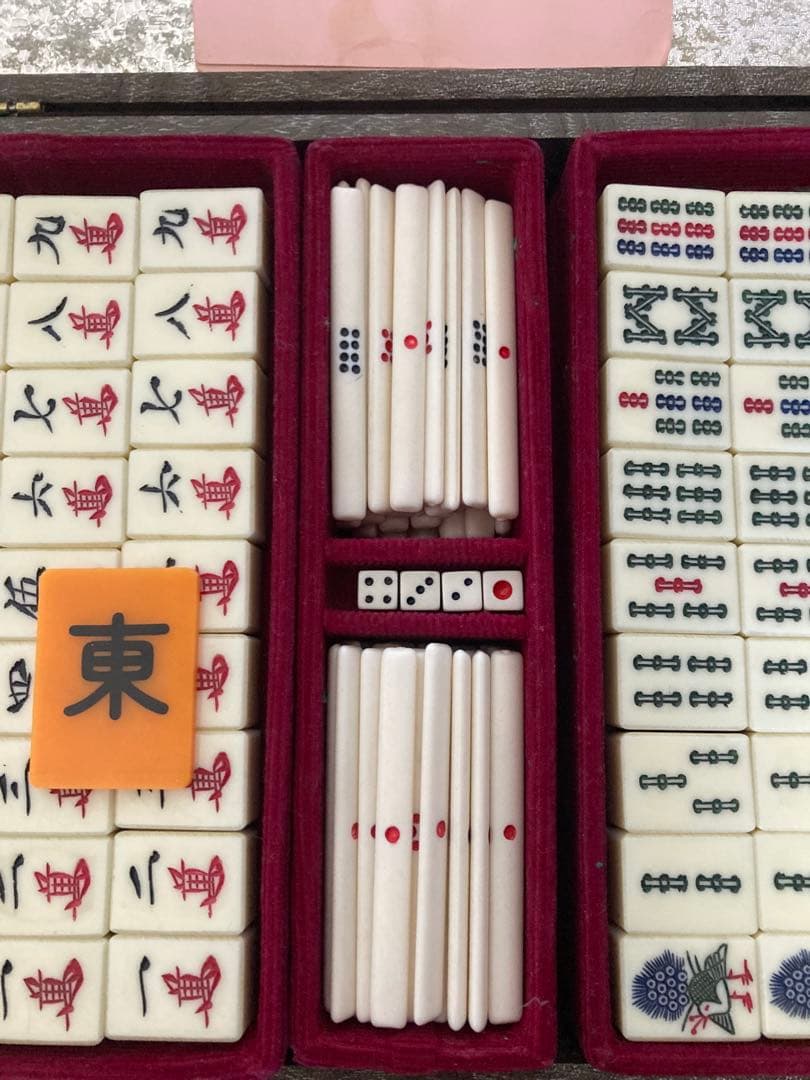 昭和中期 竹背 麻雀牌 26mm 花牌（春夏秋冬）点棒同材質 完品 骨董品