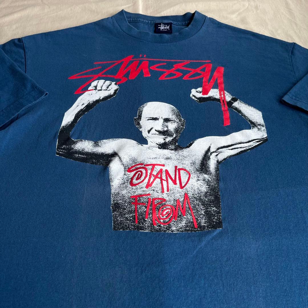 STAND FIRM”old stussy 紺タグ プリント Tシャツ L 紺 - メルカリ