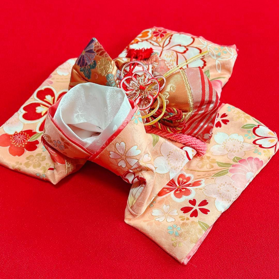 即納✨犬の着物✨犬用本格振袖着物 正絹 サーモンピンク SMサイズ