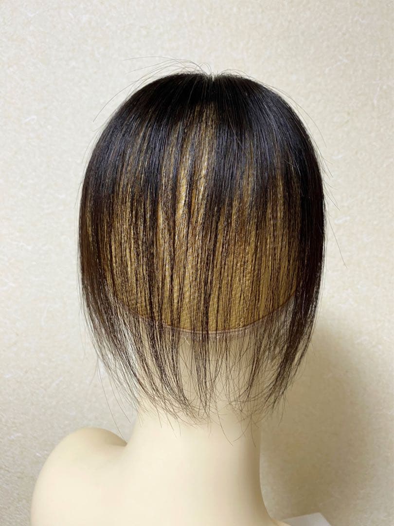 人毛100 ヘアピース【シルクスキン】自然な黒　ポイントウィッグ　トップピース
