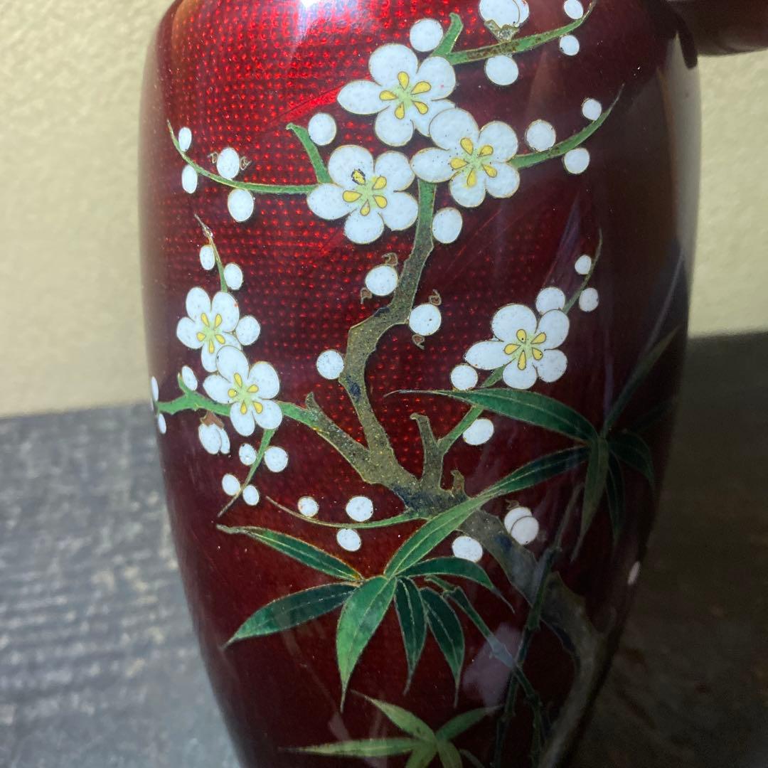 古玩 竹梅図七宝花瓶