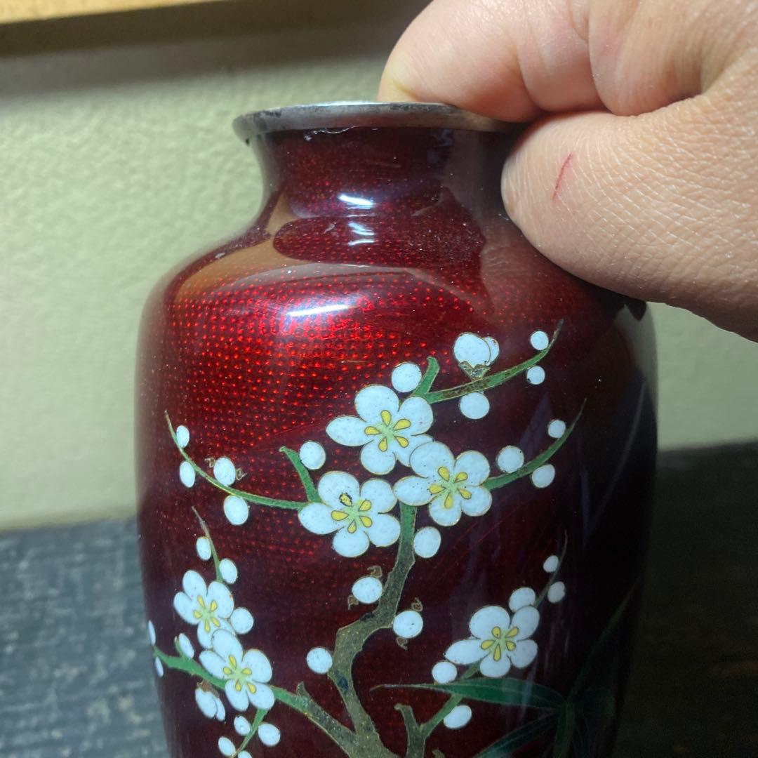 古玩 竹梅図七宝花瓶