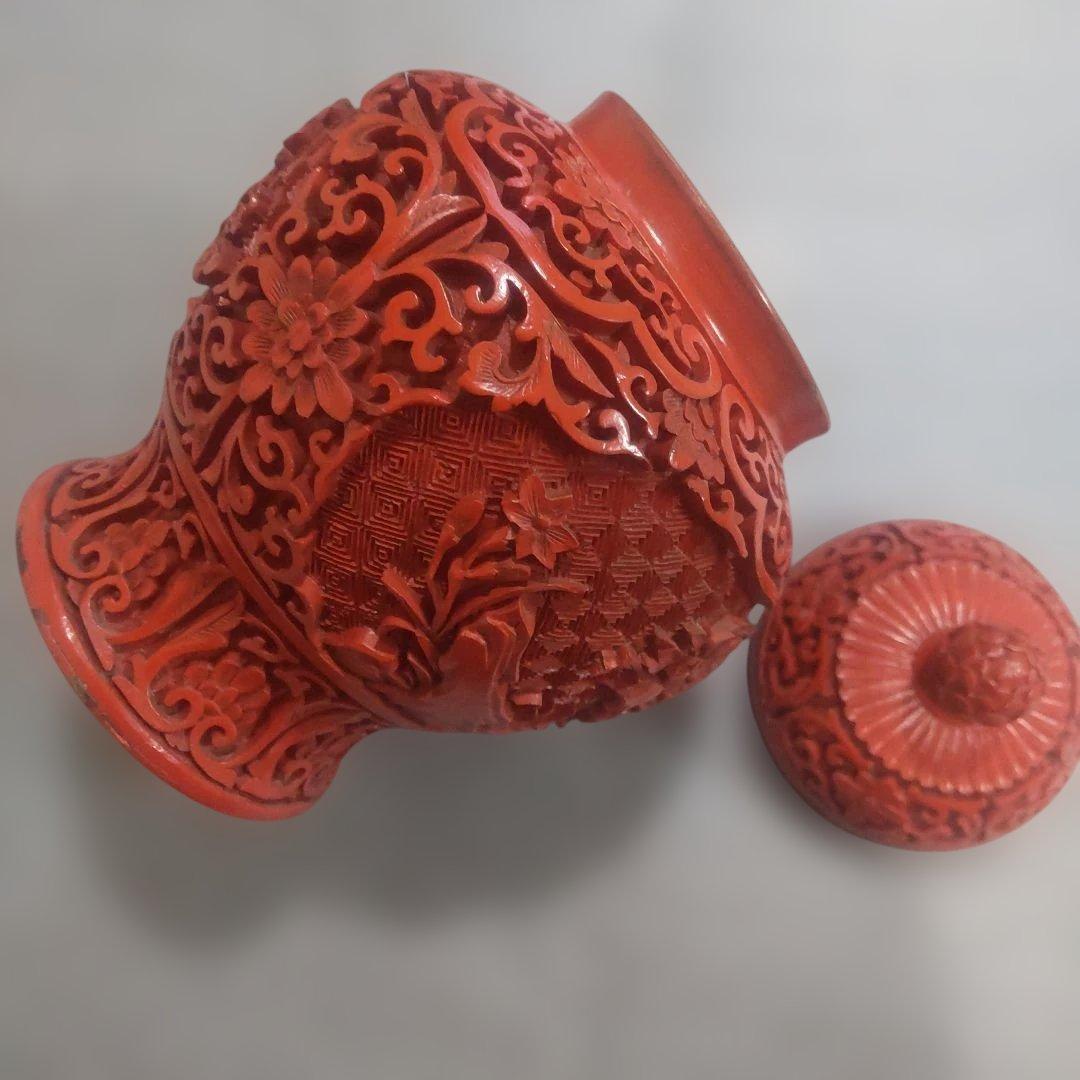 堆朱 中国美術工芸品 伝統美術 茶壺 蓋物