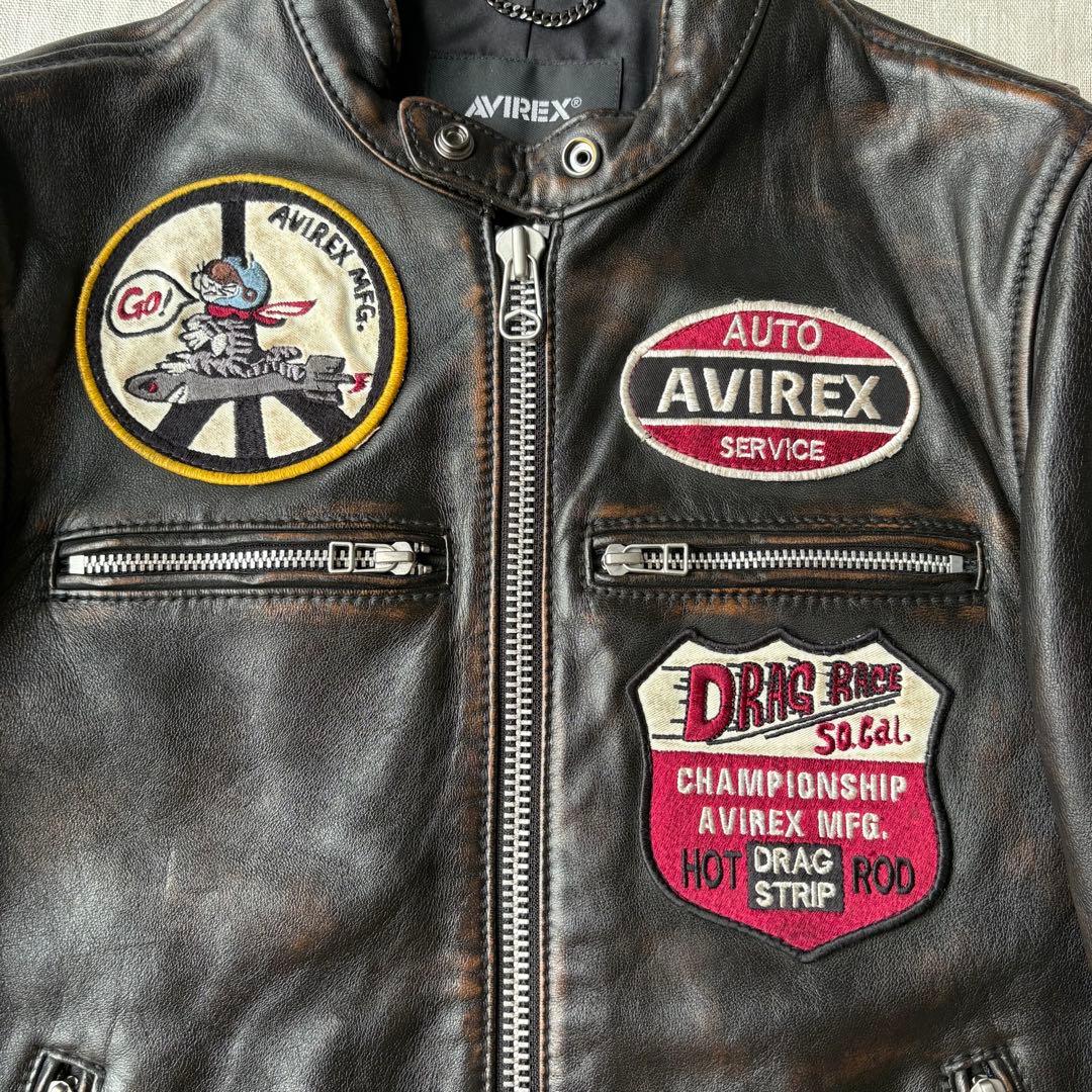 AVIREX エイジド スタンド シングルライダースカスタム 羊革 茶芯 M