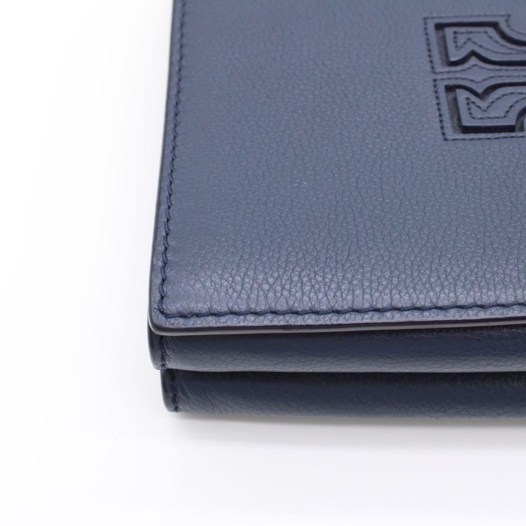 【美品】TORY BURCH レザー ショルダーバッグ クロスボディ ネイビー