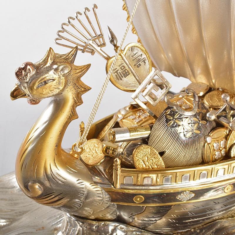 大阪尚美堂製 銀製 宝船 約287g 置物 ガラスケース付 F R6756B