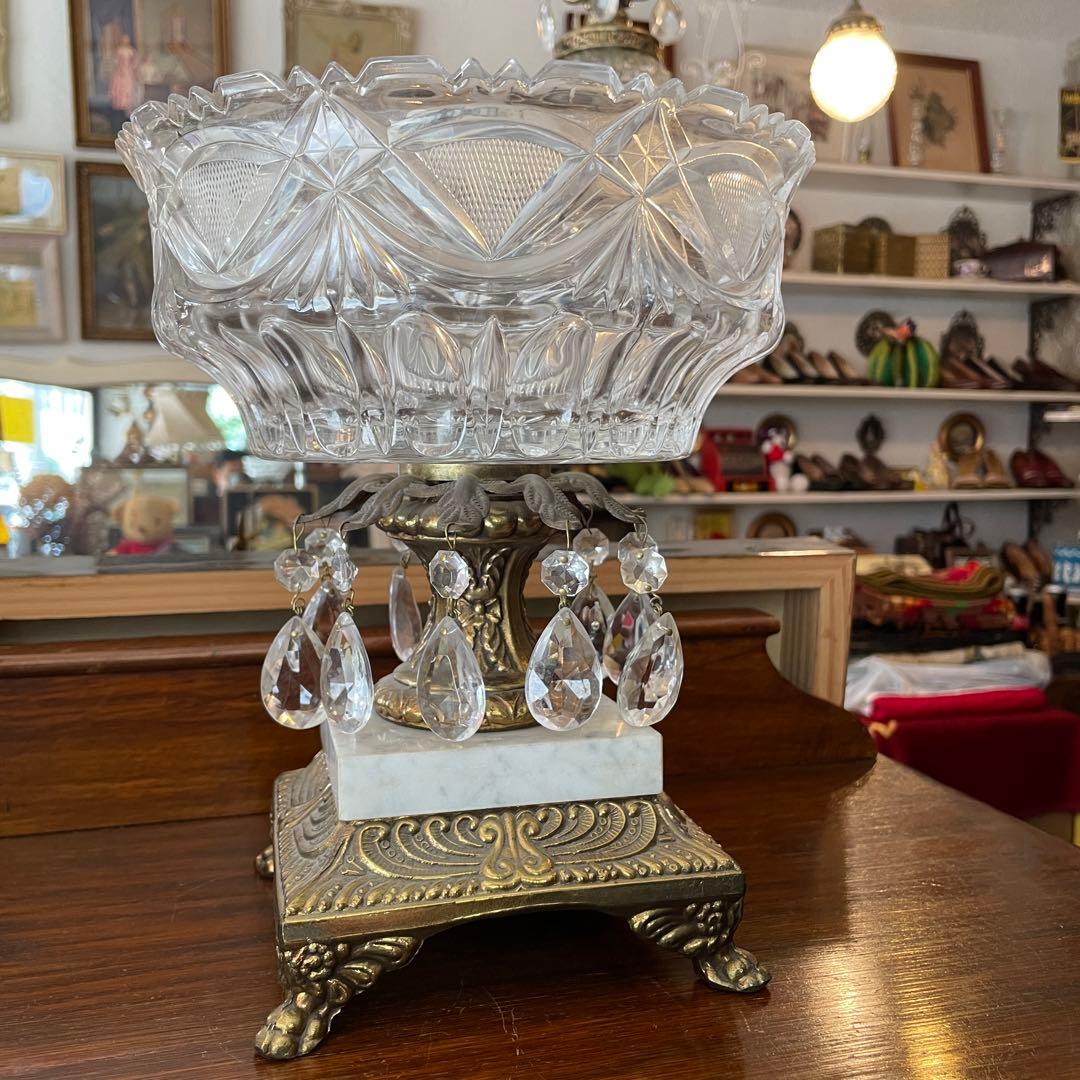 豪華！40s〜50sアメリカアンティーク大理石&クリスタル付き大型ガラス容器