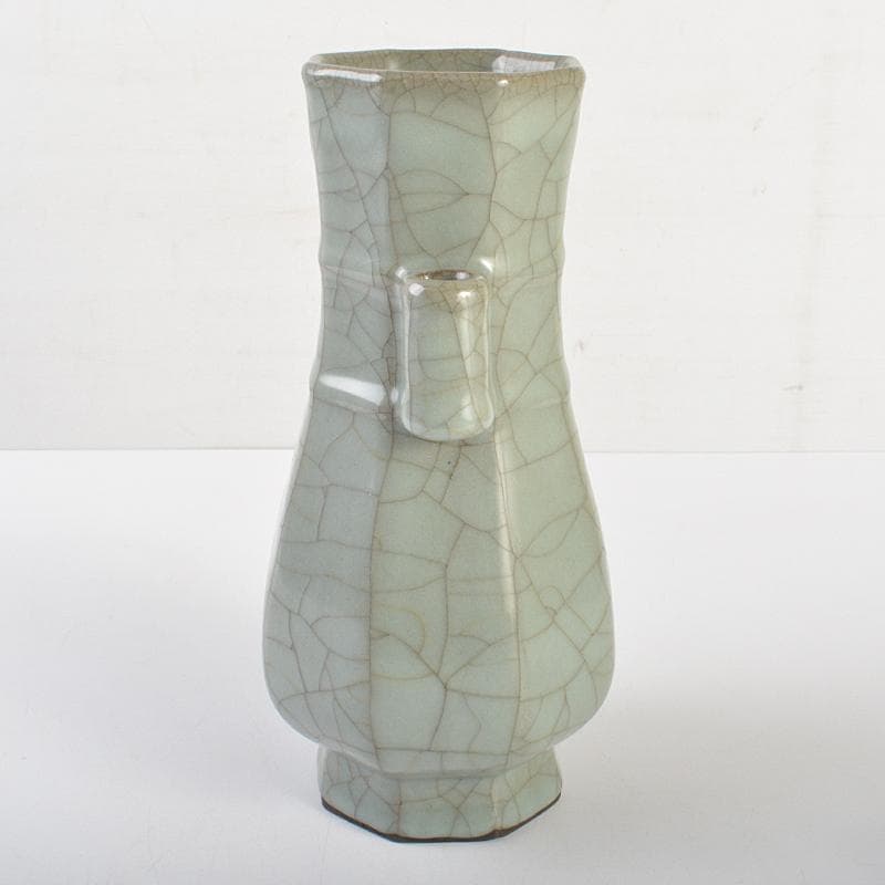 中国 汝窯 青磁 金絲鉄線 氷裂文 八角面取貫耳瓶