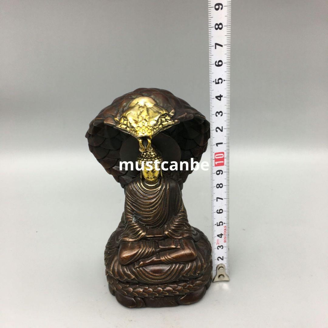 銅製 仏像 坐蛇釈迦仏像 仏堂供仏 鎮宅辟邪 開運 風水 招財 置物