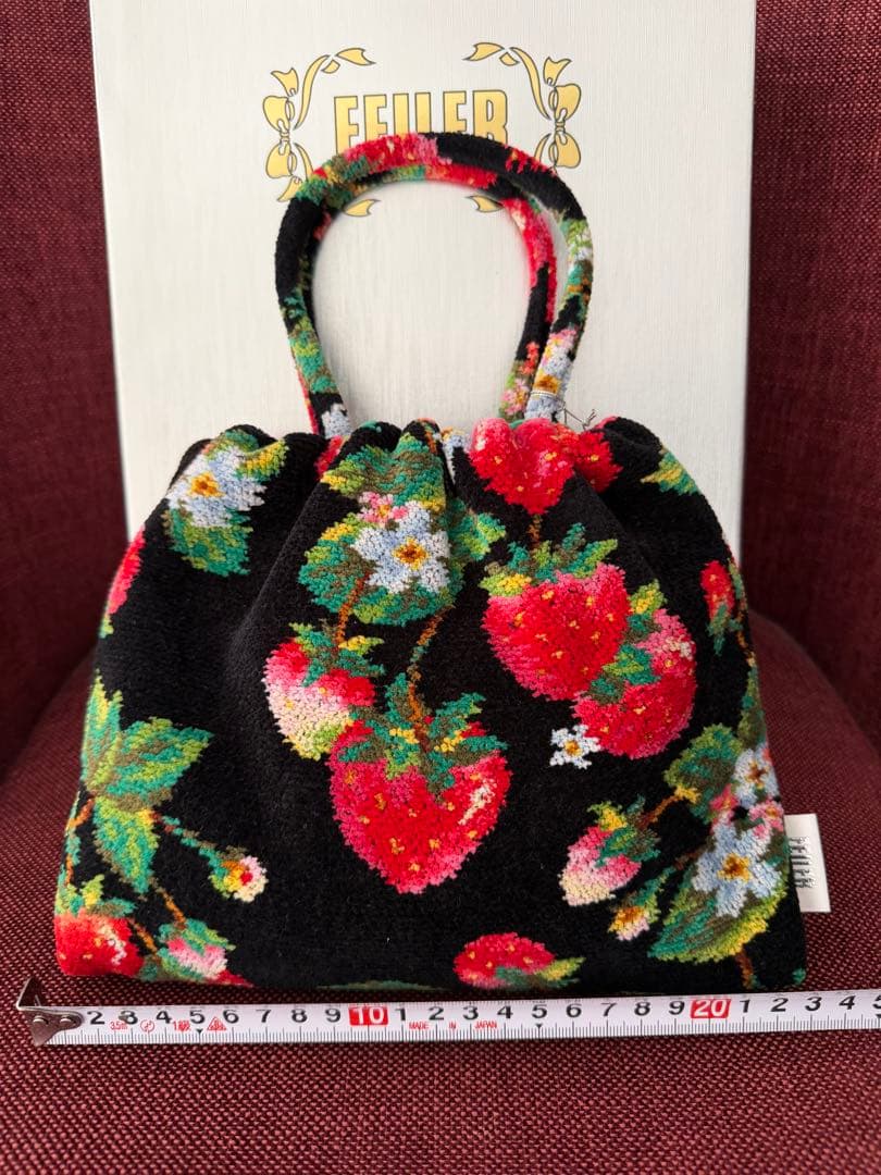 FEILER フェイラー ストロベリーブラック巾着バッグ　未使用