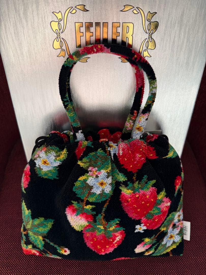 FEILER フェイラー ストロベリーブラック巾着バッグ　未使用