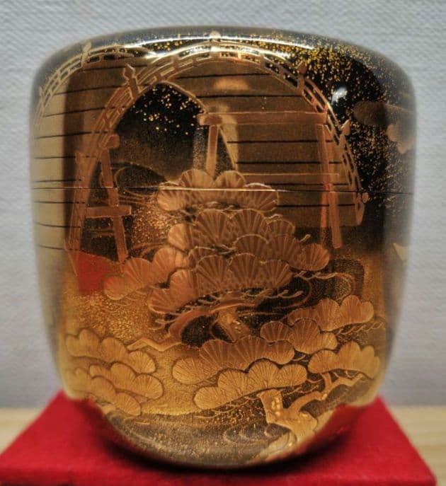 送料込【逢絢亭】茶道具 大棗 加賀塗 住吉蒔絵 内梨地 木製 芝野紫光