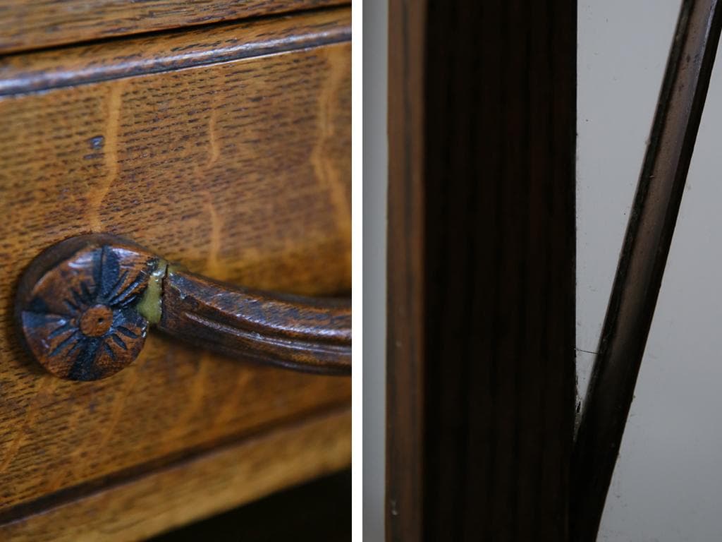 英国アンティークガラスキャビネット付きビューロー/机デスク/飾り棚