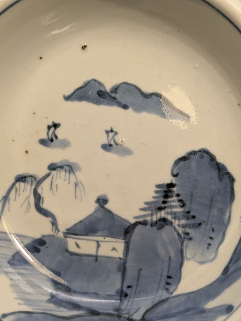 江戸末期 古伊万里 くらわんか皿 染付山水図 食器 有田焼 伊万里焼