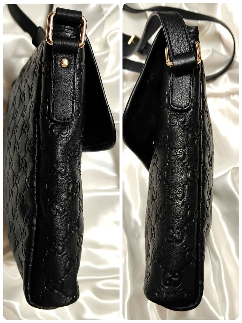 極美品 グッチ ショルダーバッグ GG柄 シマレザー 黒 クロスボディバッグ