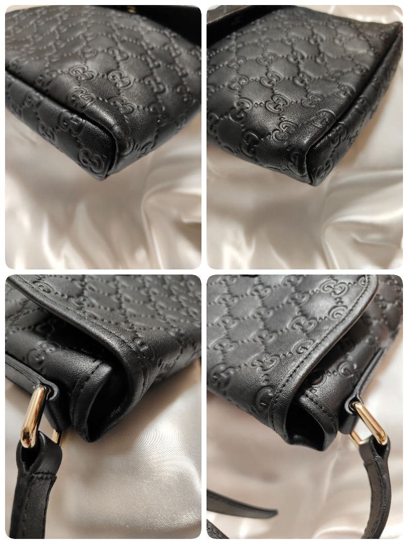 極美品 グッチ ショルダーバッグ GG柄 シマレザー 黒 クロスボディバッグ