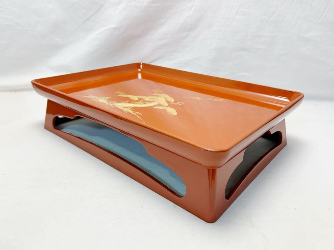 ほぼ未使用 茶道具 木製朱塗 屠蘇器五ツ揃 沈金松竹梅鶴亀