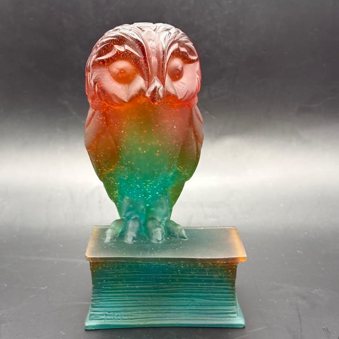 フクロウ 置物 クリスタルガラス ドームフランス オブジェ パートド
