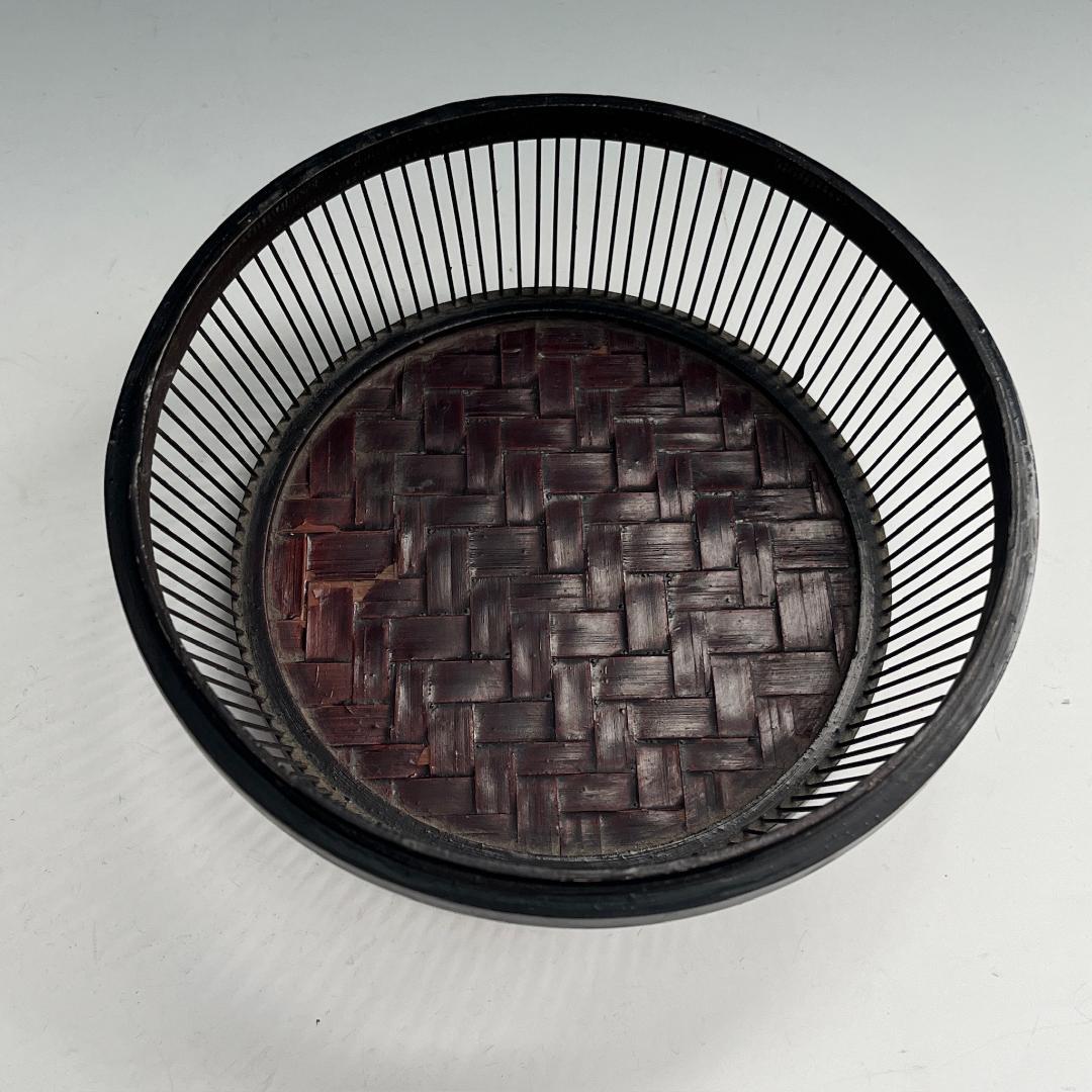 希少 蝶 駿河竹千筋細工 菓子器 明治時代 0.6㍉極小ひご竹細工家蒐集S62