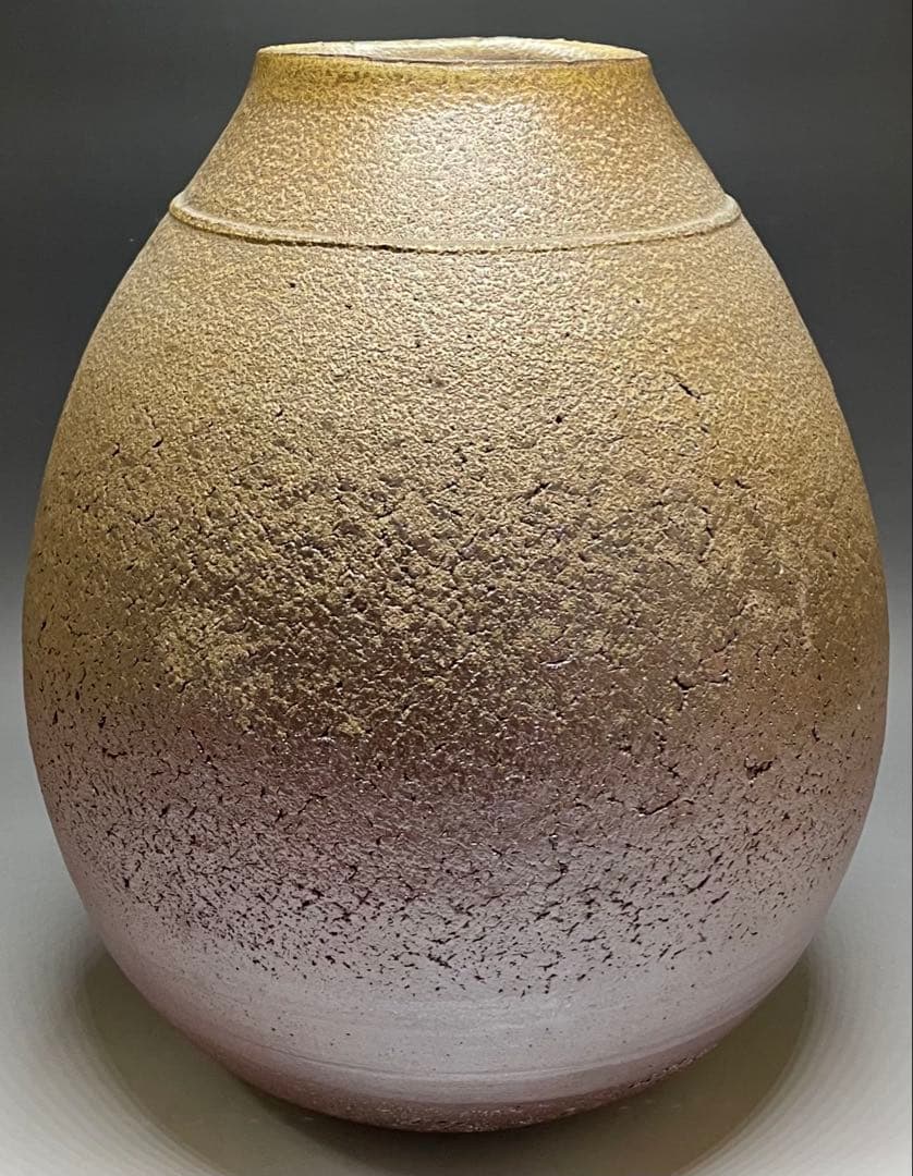 吉本正　備前花器　大作 　32cm 　共箱(四方桟盛蓋) 　共布　栞　Y2