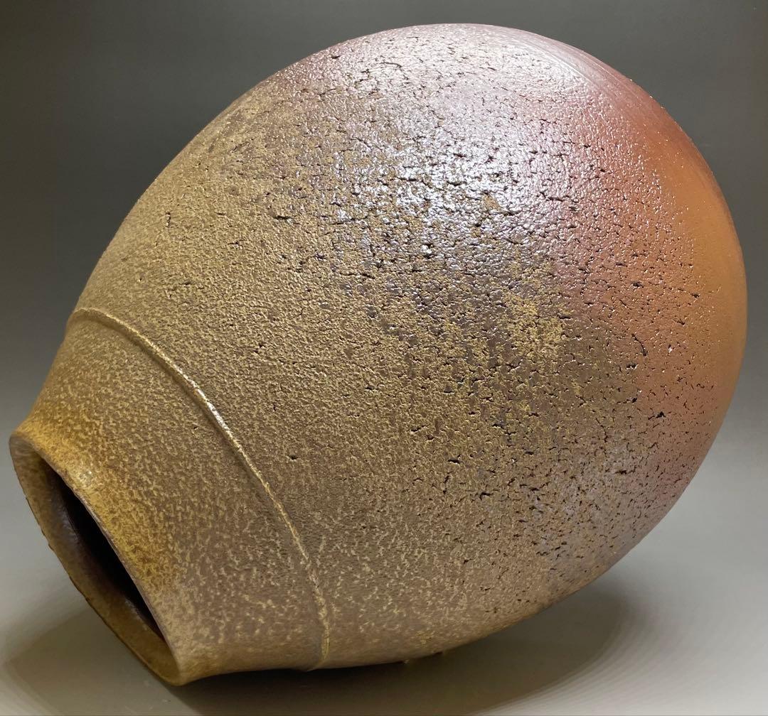 吉本正　備前花器　大作 　32cm 　共箱(四方桟盛蓋) 　共布　栞　Y2