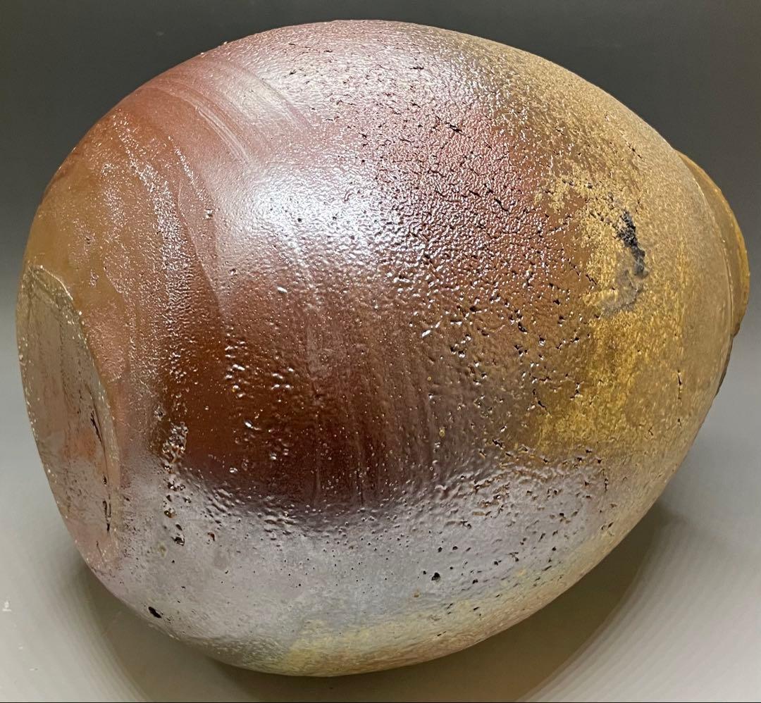 吉本正　備前花器　大作 　32cm 　共箱(四方桟盛蓋) 　共布　栞　Y2