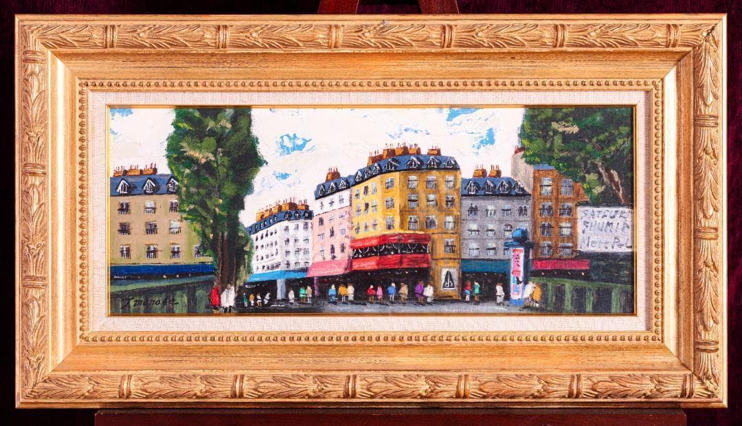 肉筆厚塗り油絵 布マット付き♪ 外寸約730×405mm 手書き油絵