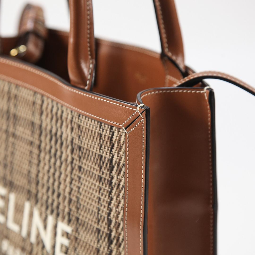 極美品 CELINE スモール バーティカル カバ / チェック ツイード ロゴ