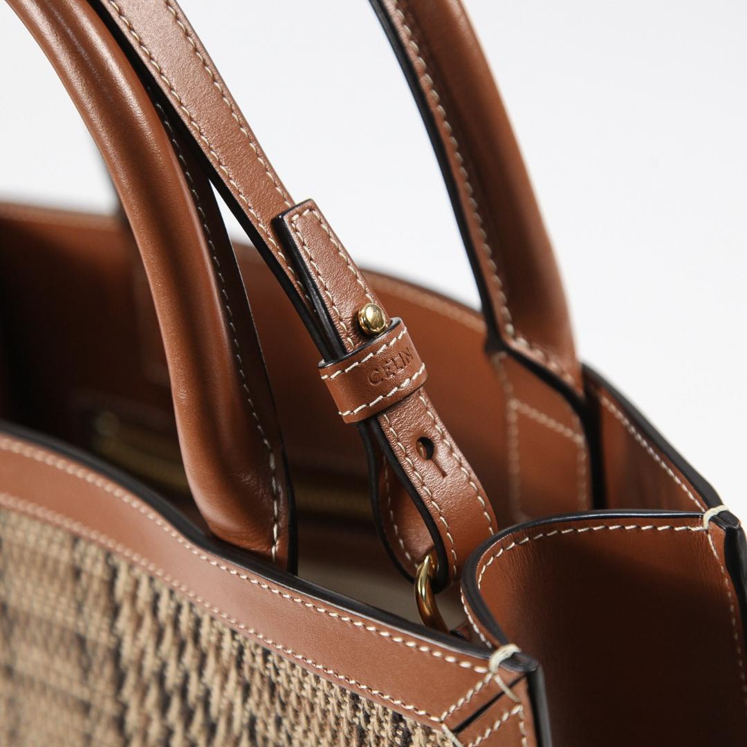 極美品 CELINE スモール バーティカル カバ / チェック ツイード ロゴ