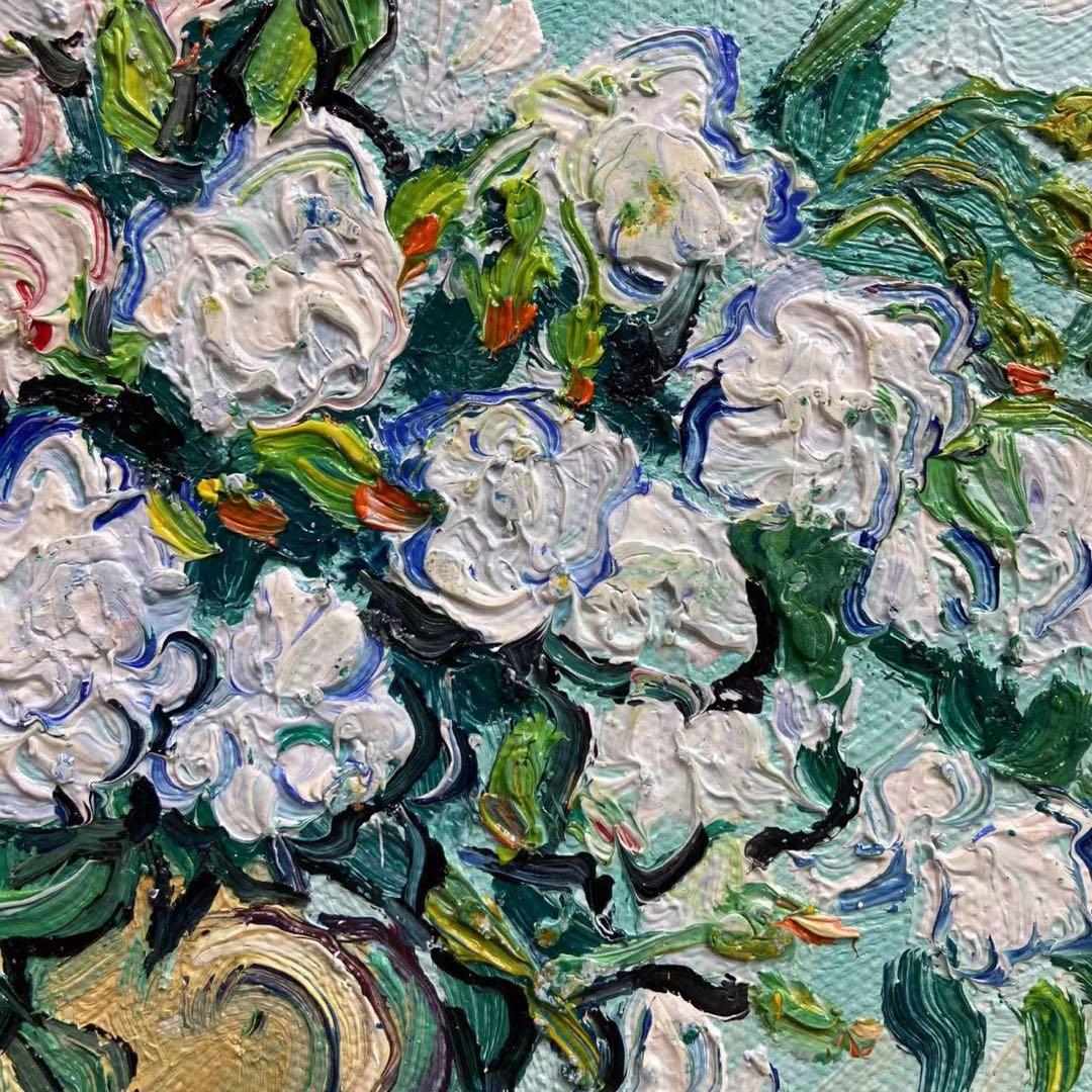 ゴッホ模写 油絵 額縁付き30×40cm 名画インテリア 絵画 花瓶の花油彩画