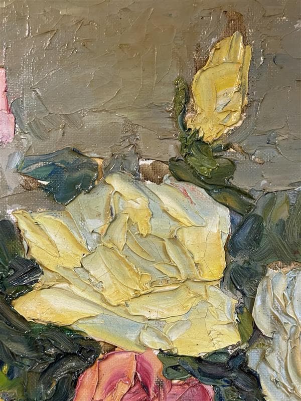 「真作」岡部忠之『薔薇 』静物画　油彩画　額装　サイン有り　10号