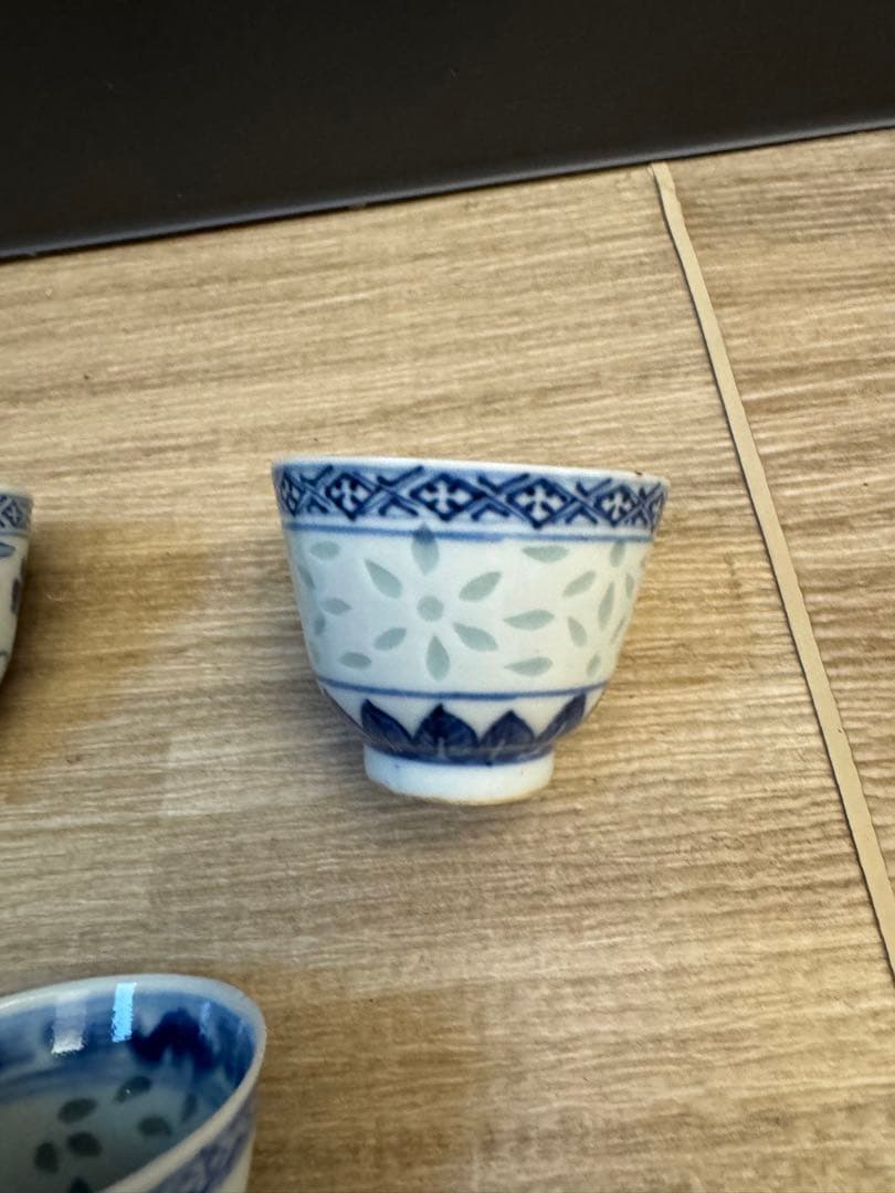 1521 中国骨董　康熙年製銘　染付青花湯呑　3客　時代物