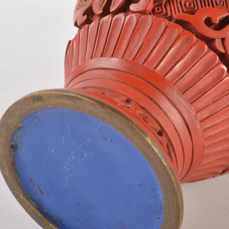 中国　剔紅　堆朱　内七宝　花文瓶　蓋物など　3点まとめて　V　6260