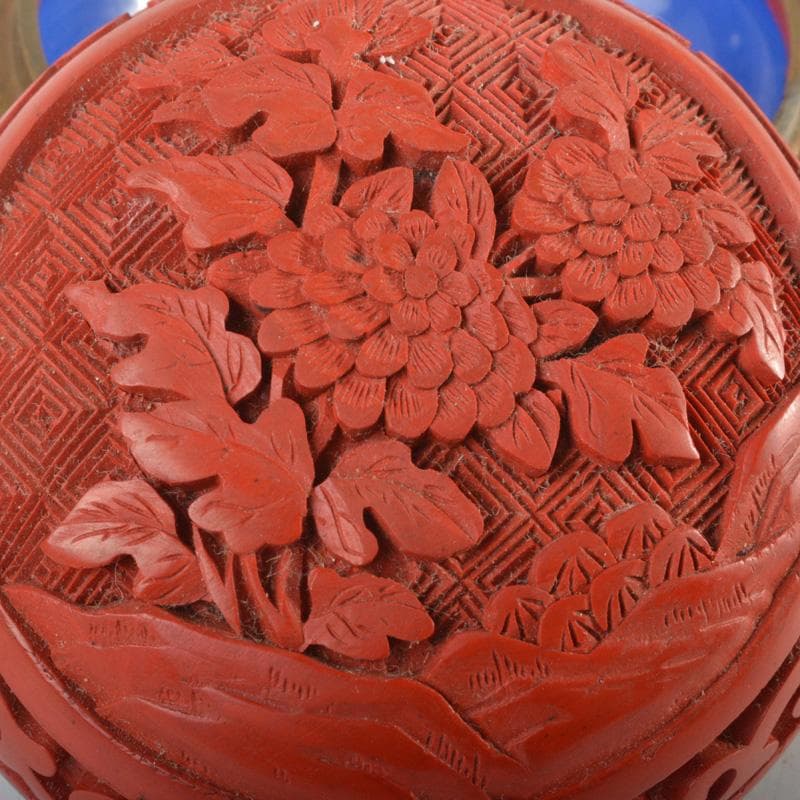 中国　剔紅　堆朱　内七宝　花文瓶　蓋物など　3点まとめて　V　6260