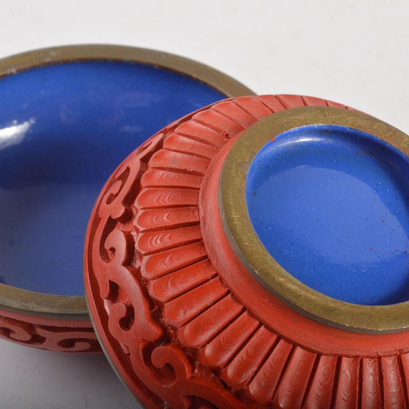 中国　剔紅　堆朱　内七宝　花文瓶　蓋物など　3点まとめて　V　6260