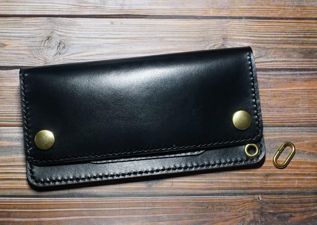 ロング トラッカーウォレット 馬革 二層 ブラック 真鍮 トラッカーウォレット