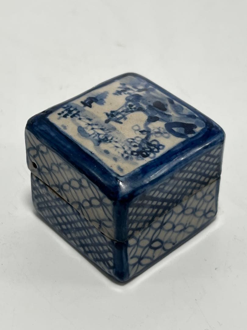 極上 古美術　染付香盒 M--006