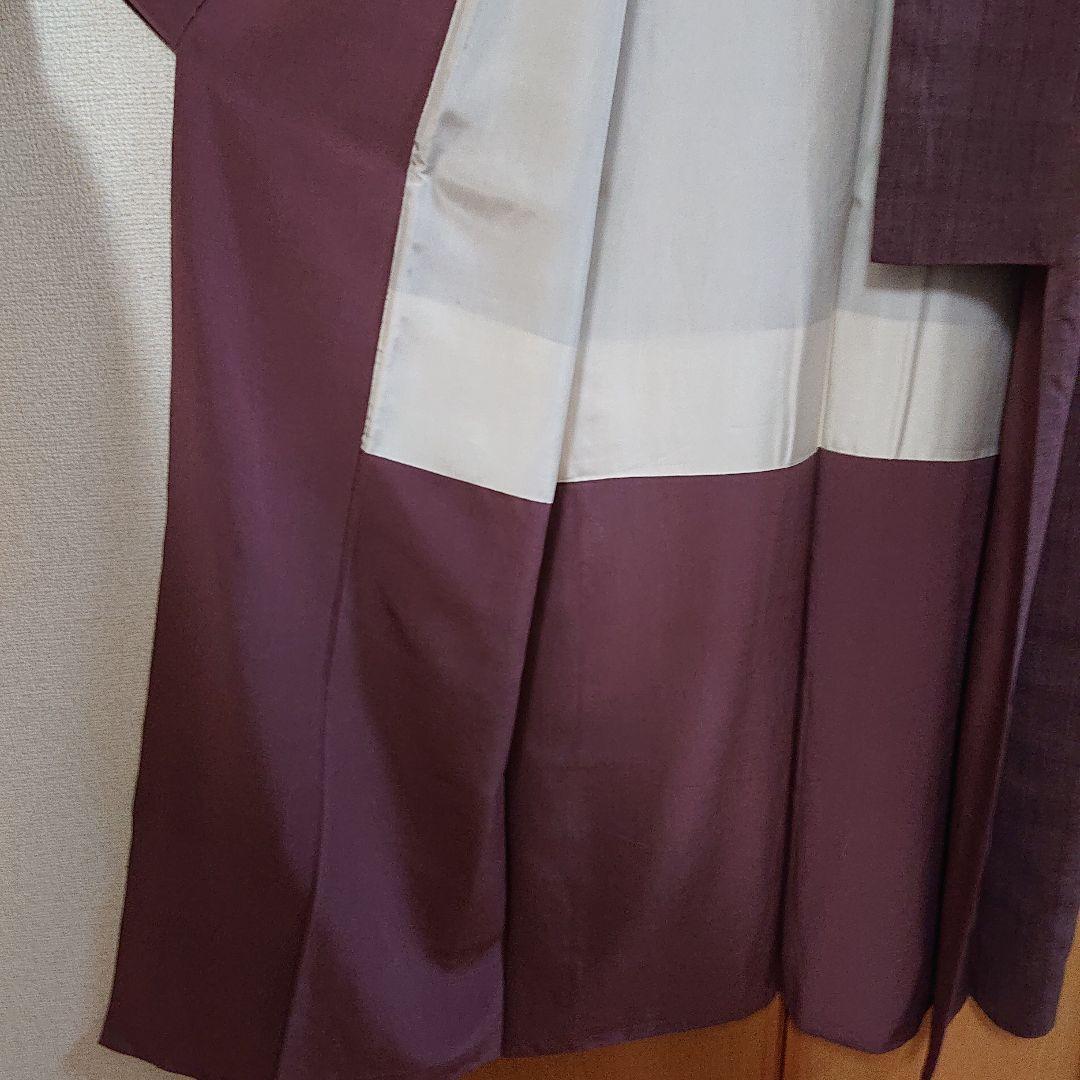 本場結城縮】色無地 臙脂鼠 縮織 着物・浴衣