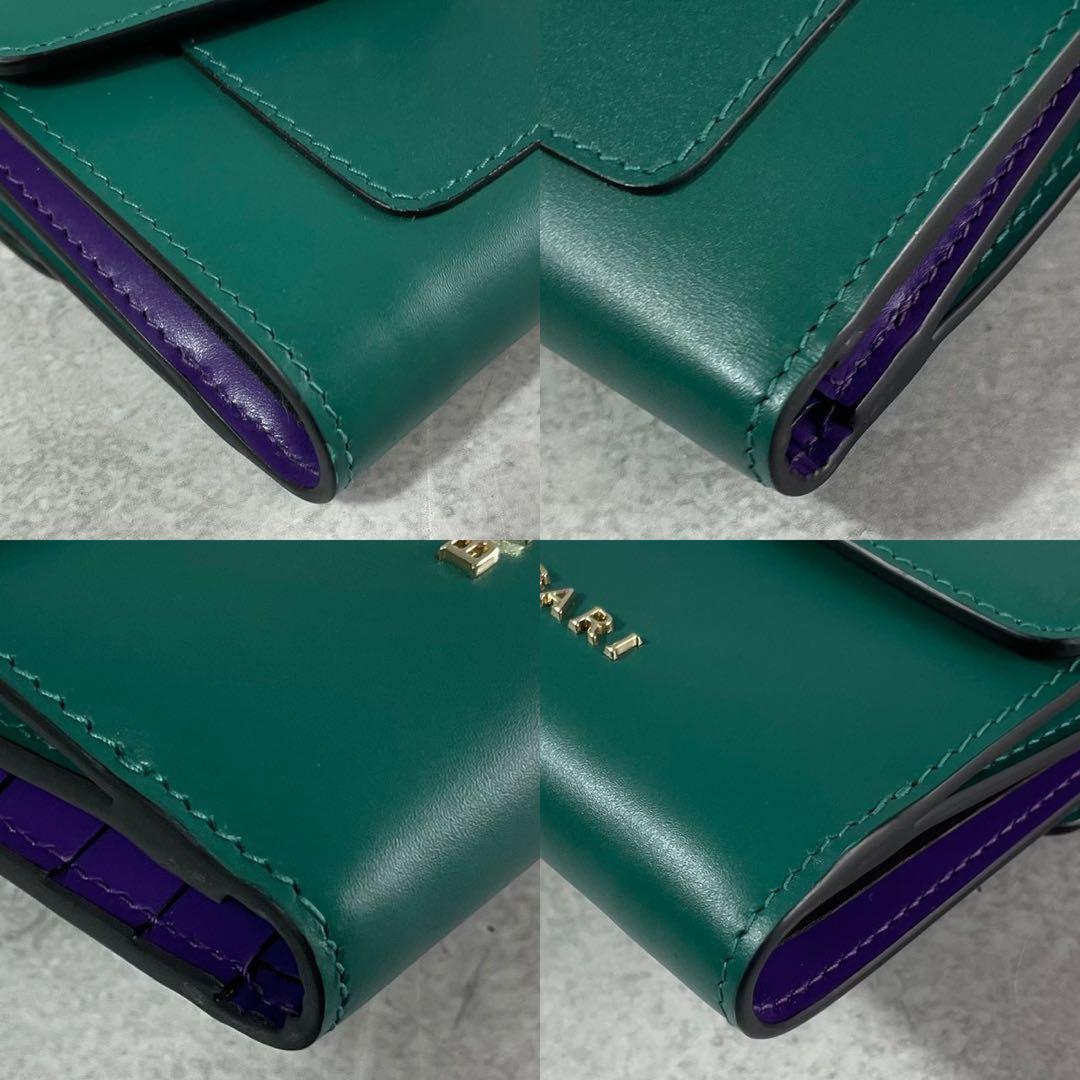 【未使用級】ブルガリ 三つ折り 財布 セルペンティ ロゴ レザー 本革 グリーン