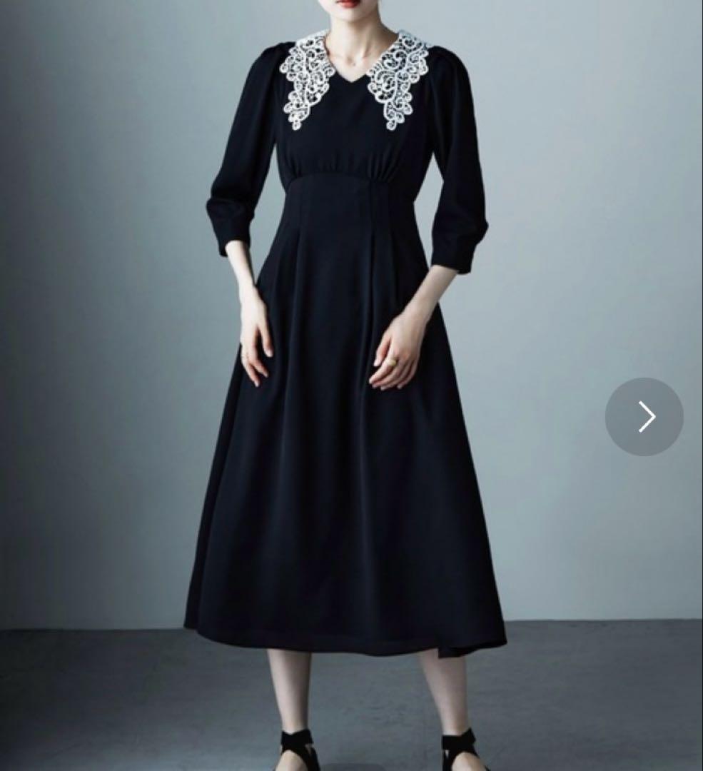 etoll. レースカラー7部袖ロングワンピース ドレス L 2way 結婚式