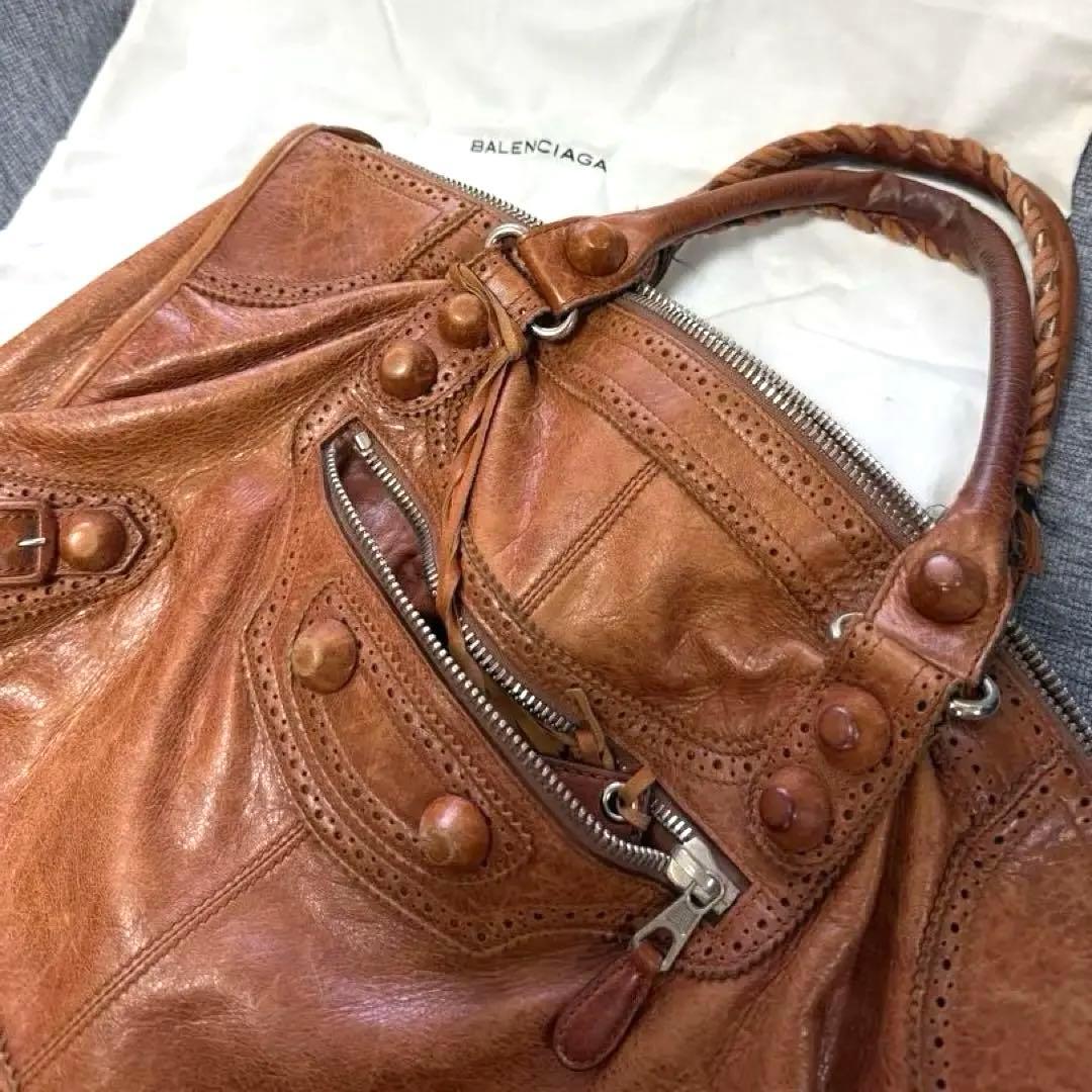 【mx品】BALENCIAGA ブラウンレザー ハンドバッグ