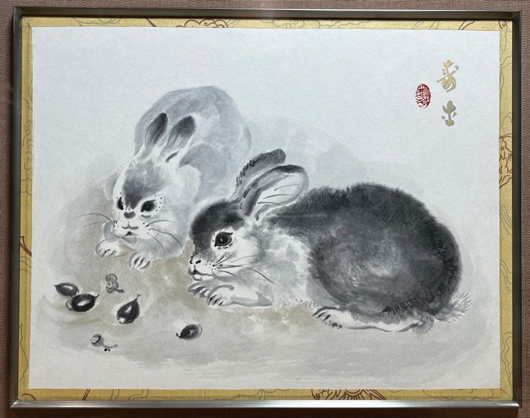 真作保証 小西寿生 墨絵 日本画 「兎(うさぎ)」 肉筆 サイン有り / 超