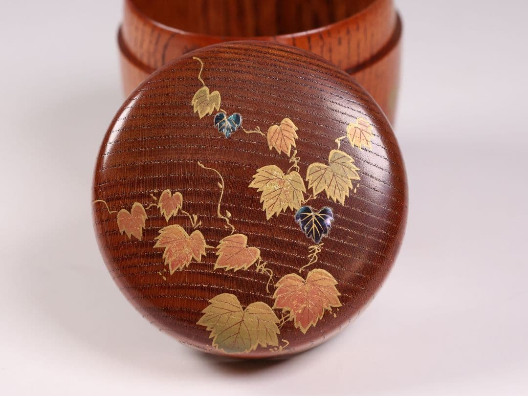 茶道具 中出松峰 欅拭漆 蔦蒔絵 中棗 共箱 木製 漆芸 螺鈿【