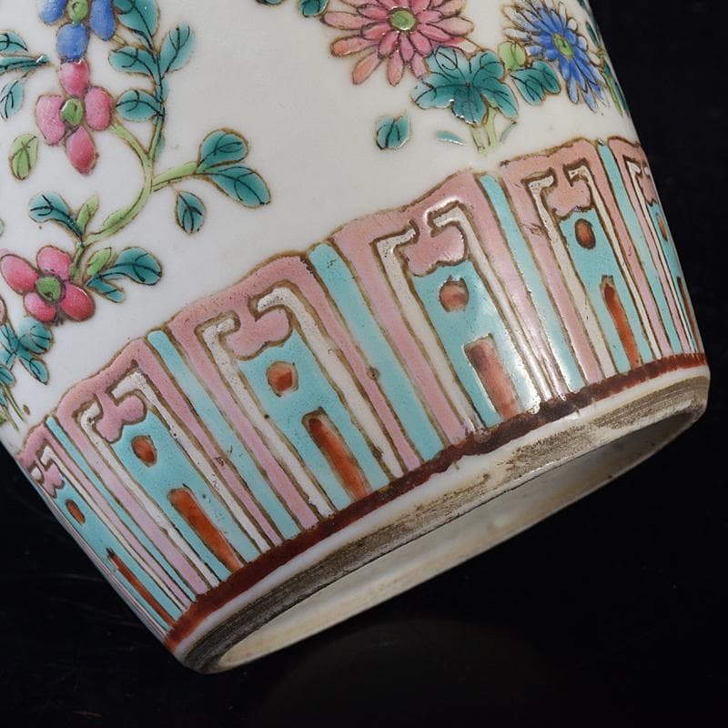 中国　南京　粉彩　花文瓶　時代箱付　M　R8180