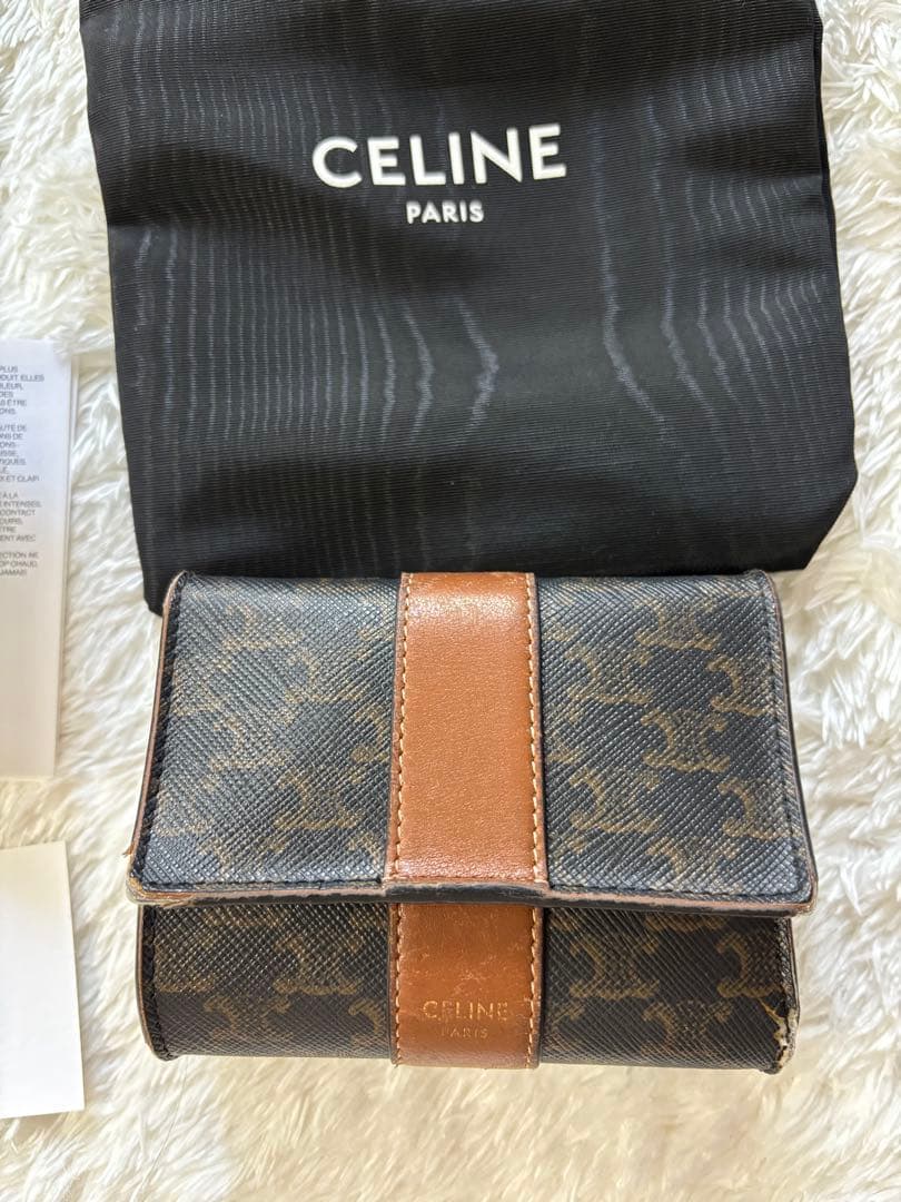 CELINE 三つ折り財布 ダークブラウン - メルカリ